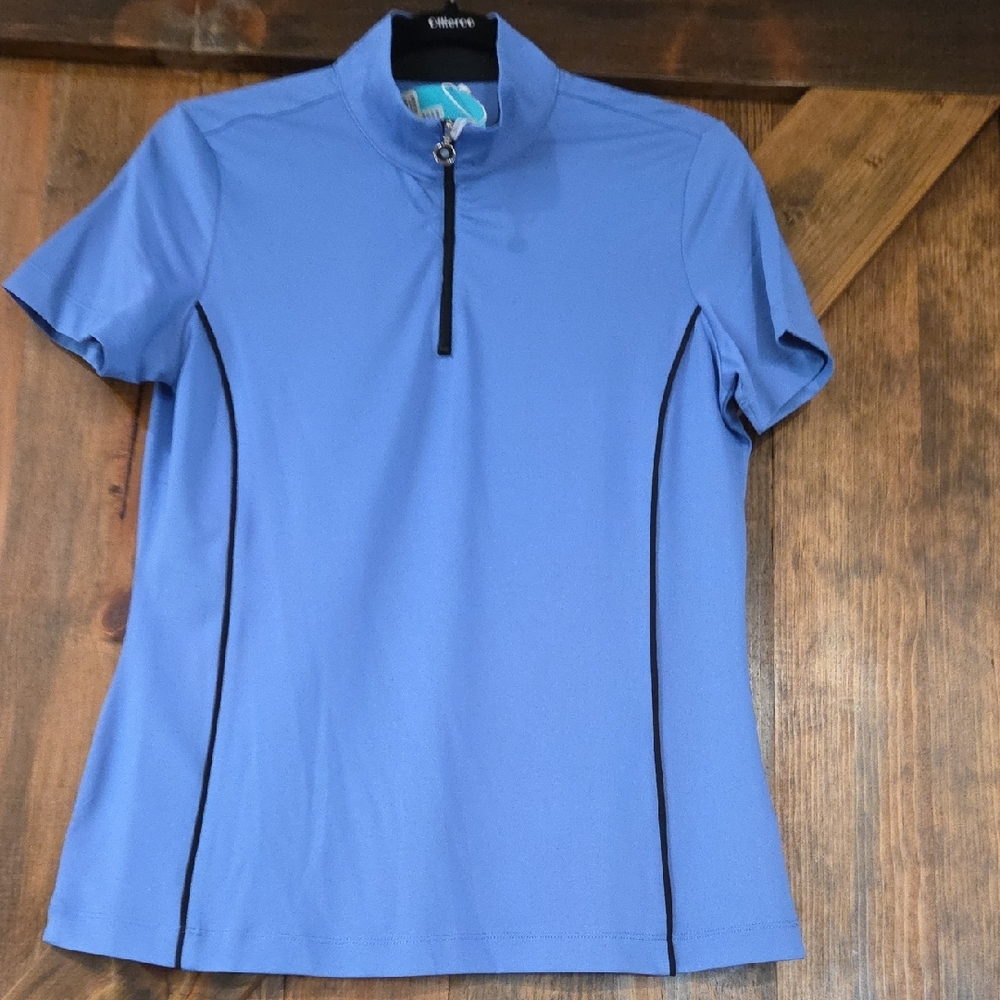 Greg Norman Play Dry Periwinkle Half Zip Golf Top Black Trim Small